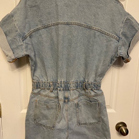 Zara women Denim Button Up Shorts Romper Jumpsuit Size Medium - Picture 6 of 10